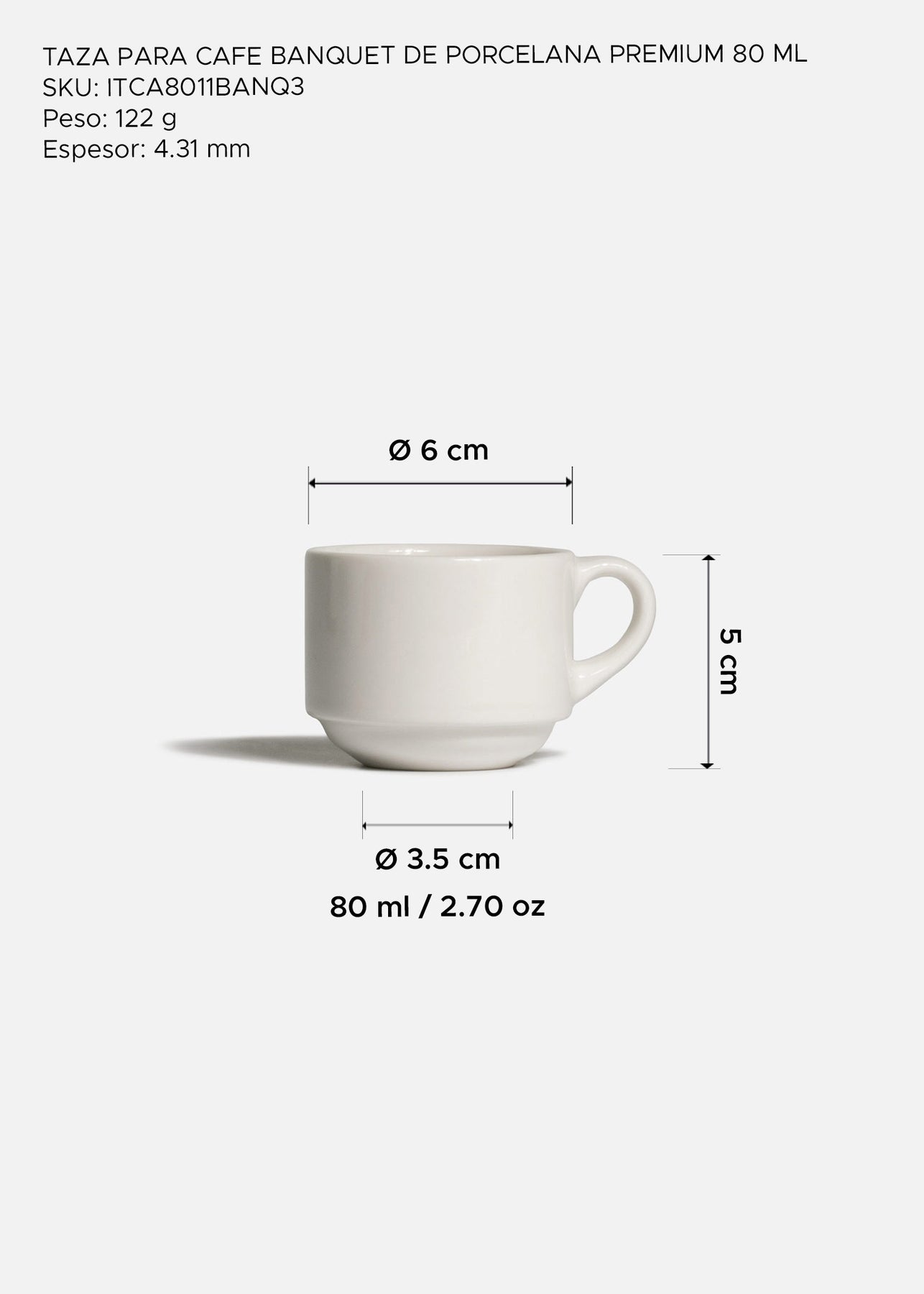 Taza pequeña de porcelana blanca con asa para café