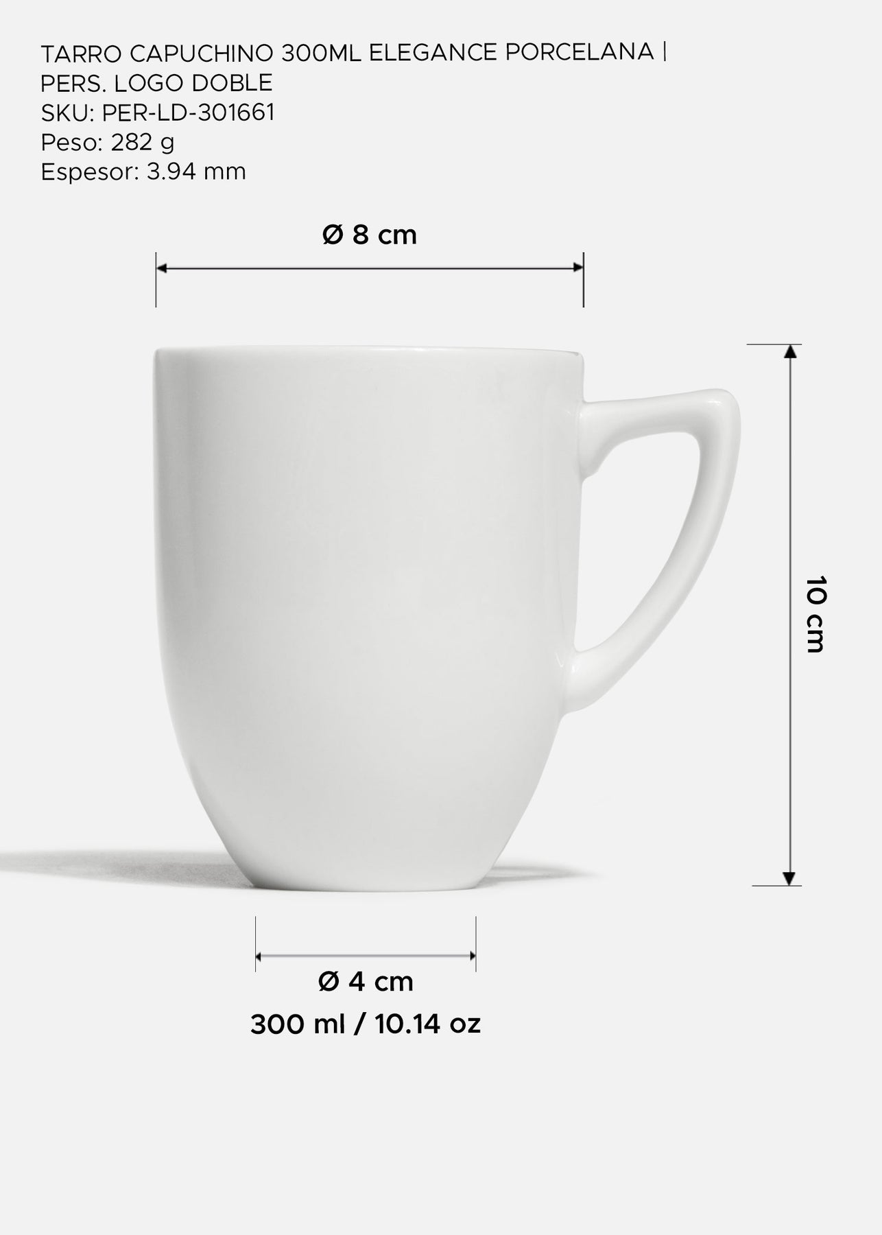 Taza para café de porcelana blanca personalizada logo doble Elegance 300 ml