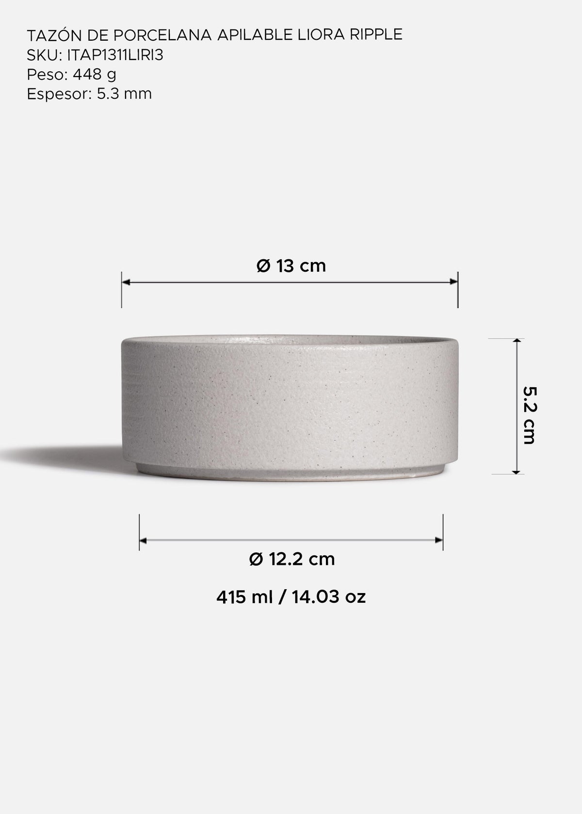 Tazón apilable de porcelana Liora Ripple 415 ml
