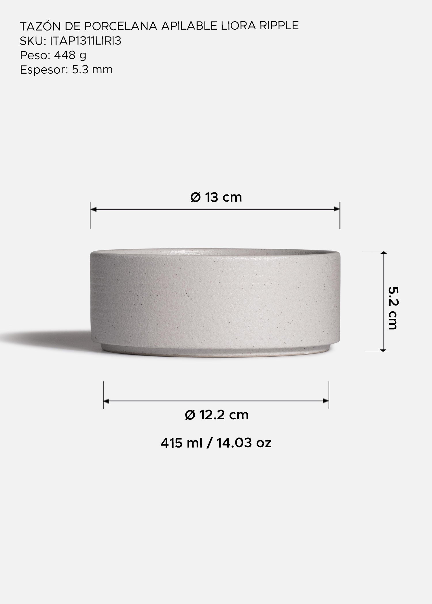 Tazón apilable de porcelana Liora Ripple 415 ml