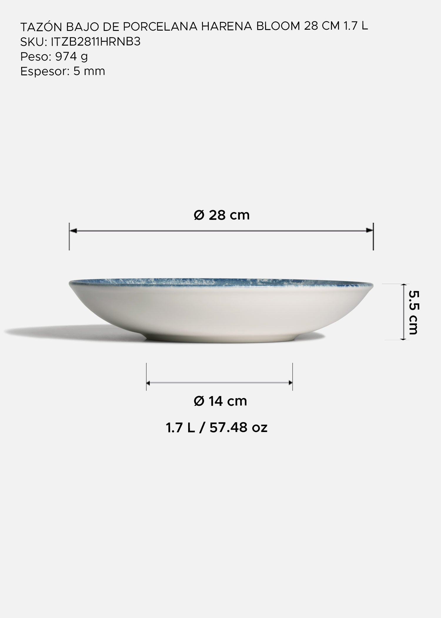 Tazón de porcelana blanco y azul Harena Bloom