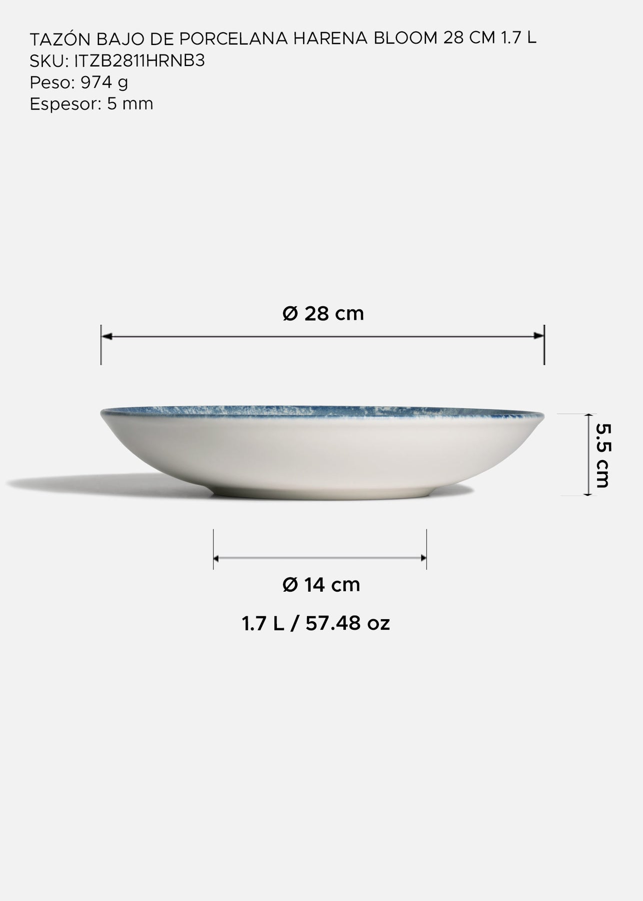 Tazón de porcelana blanco y azul Harena Bloom