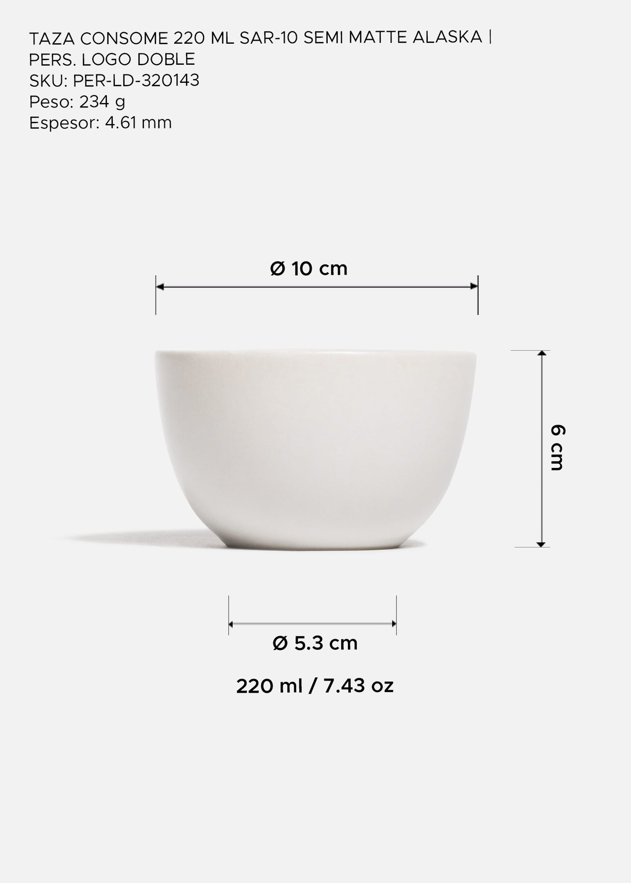 Tazón para consomé de cerámica blanco personalizado logo doble Baltimore 220 ml