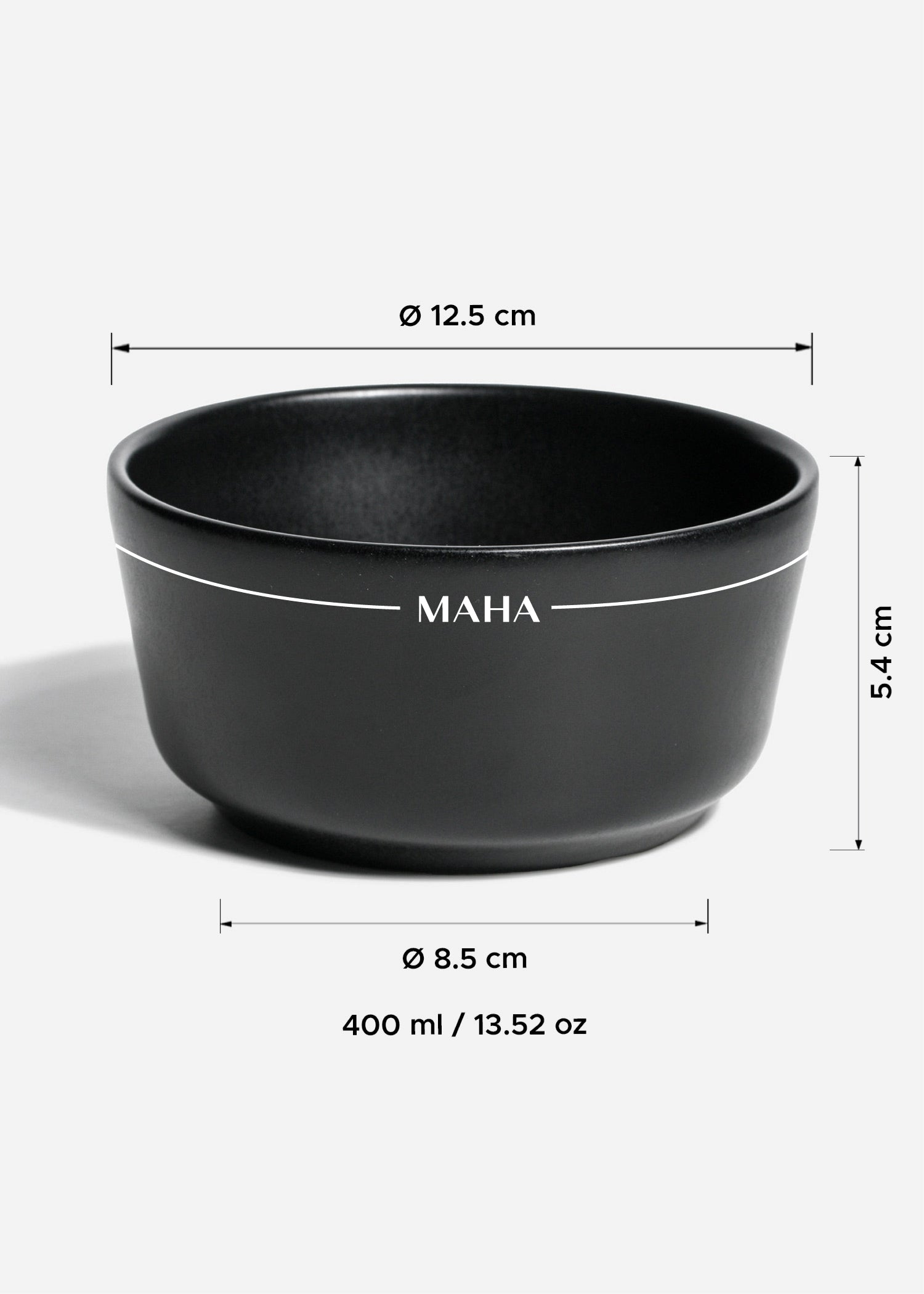 Tazón cónico de cerámica negro mate personalizado logo doble Bruce 400 ml