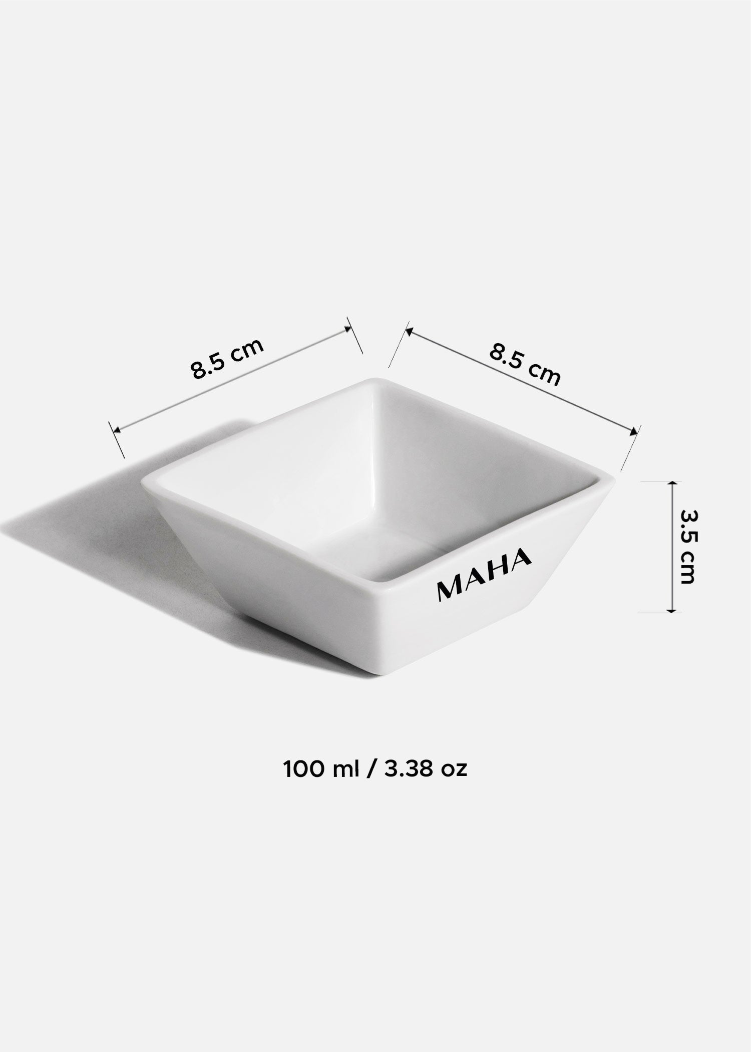 Tazón cuadrado de porcelana blanco personalizado logo simple Messina 100 ml