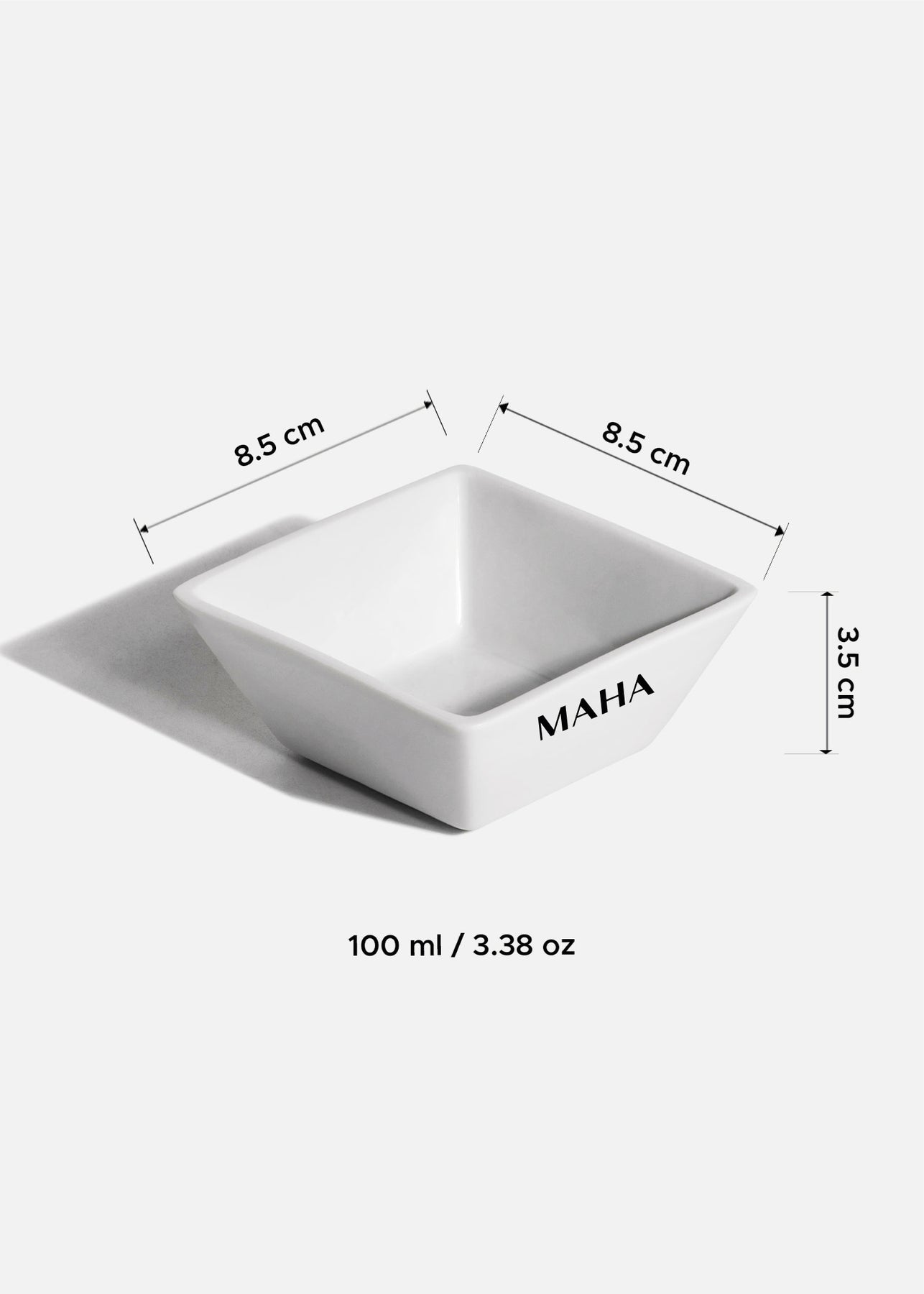 Tazón cuadrado de porcelana blanco personalizado logo simple Messina 100 ml