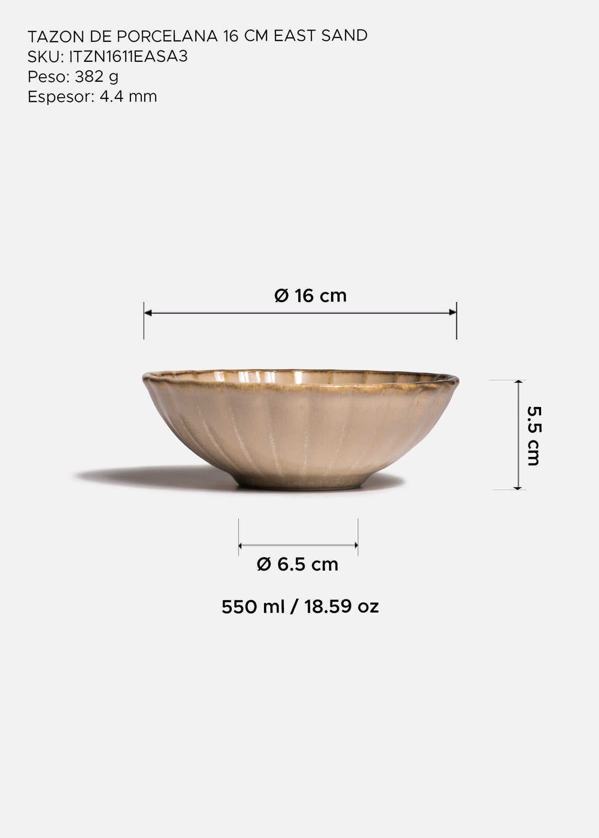 Tazón de porcelana beige East Sand 550 ml