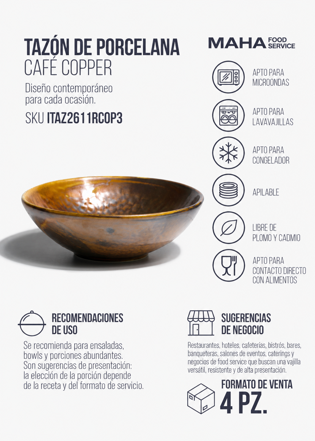 Tazón de porcelana café Copper Ø 26 cm, 1.5 L