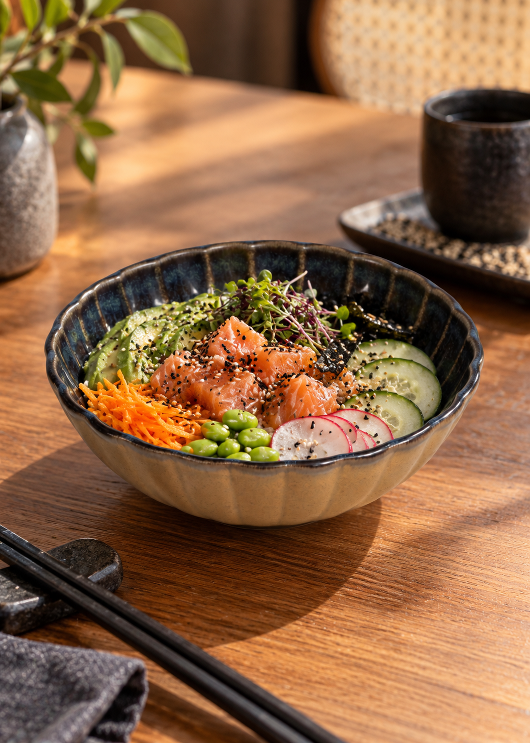 Bowl azul de 550 ml para ensaladas y poke bowls