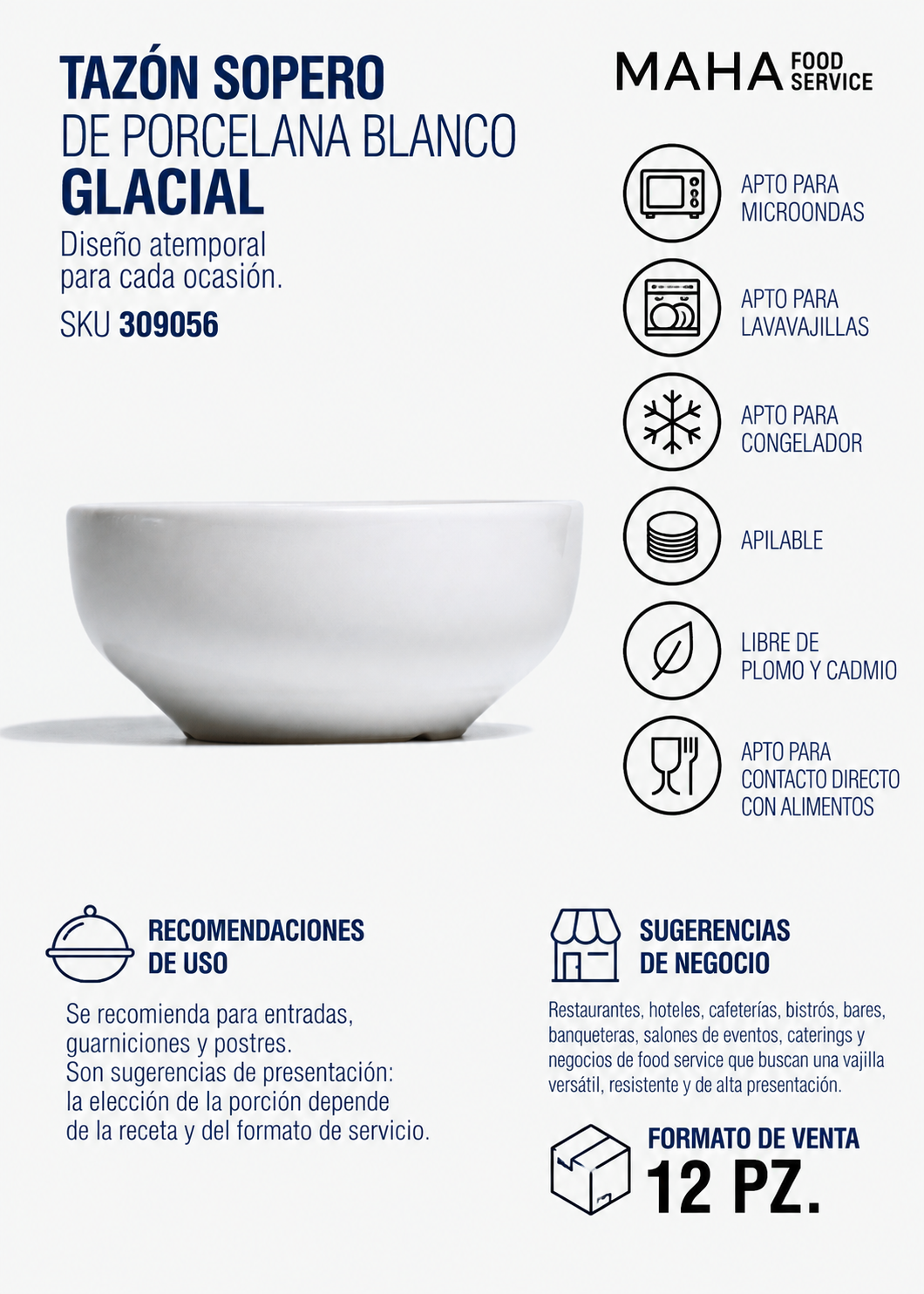 Tazón sopero de porcelana blanco Glacial 350 ml