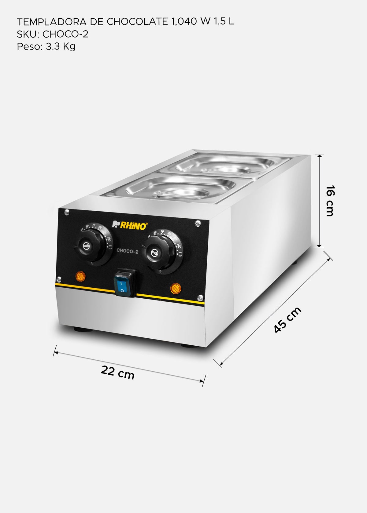 Templadora doble para derretido de acero inoxidable plata 1.5 L c/u