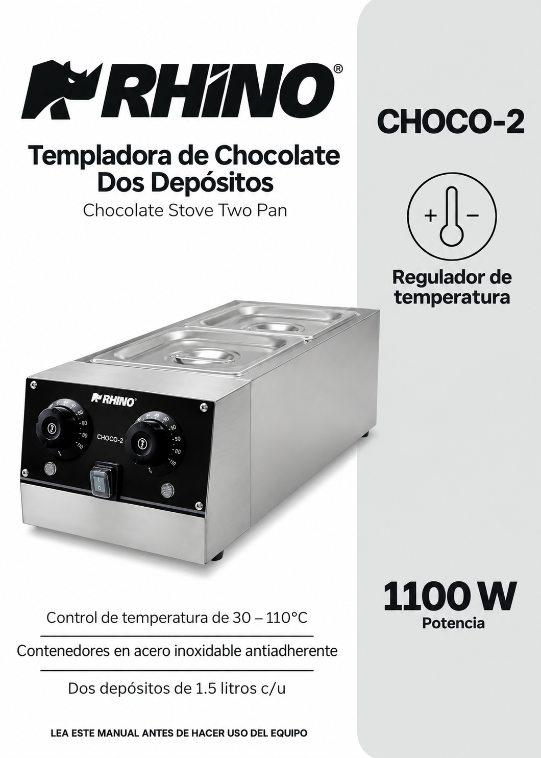 Templadora doble para derretido de acero inoxidable plata 1.5 L c/u