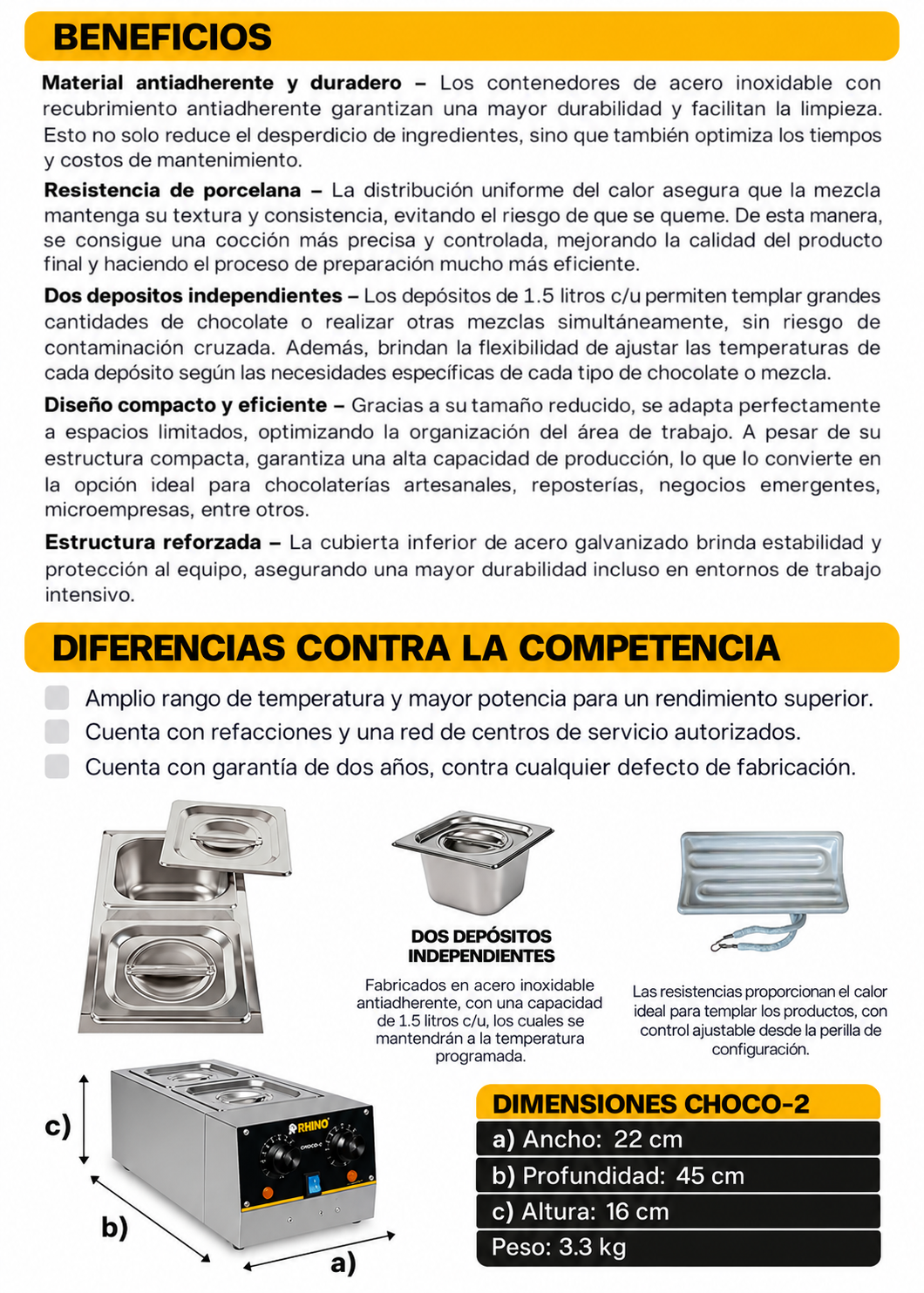 Templadora doble para derretido de acero inoxidable plata 1.5 L c/u