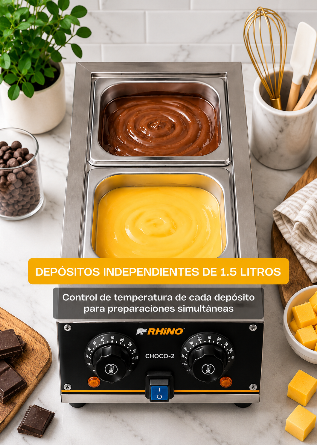 Templadora doble para derretido de acero inoxidable plata 1.5 L c/u