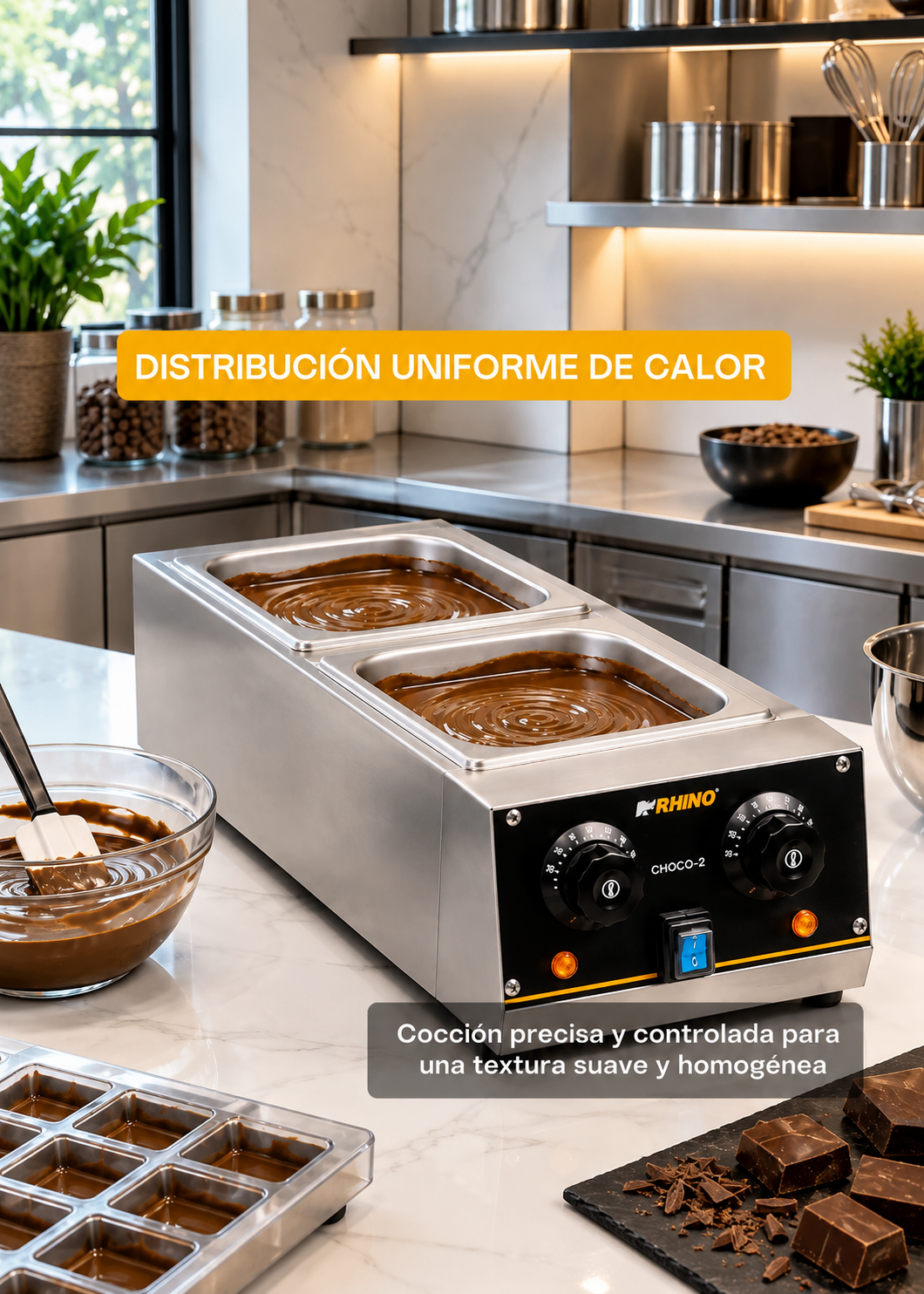 Templadora doble para derretido de acero inoxidable plata 1.5 L c/u