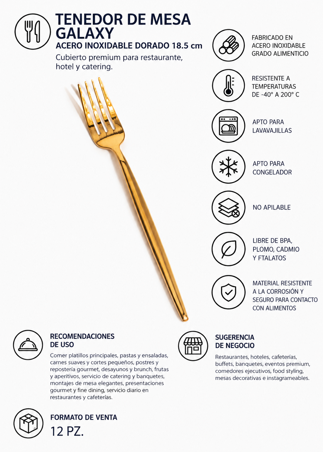 Tenedor dorado para restaurante y hotel