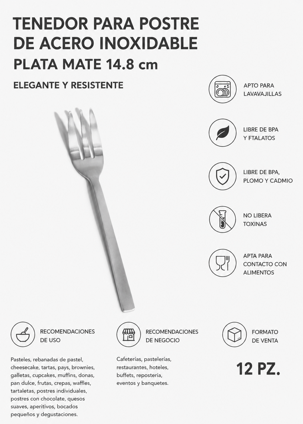 Vista completa del tenedor para postre Mara