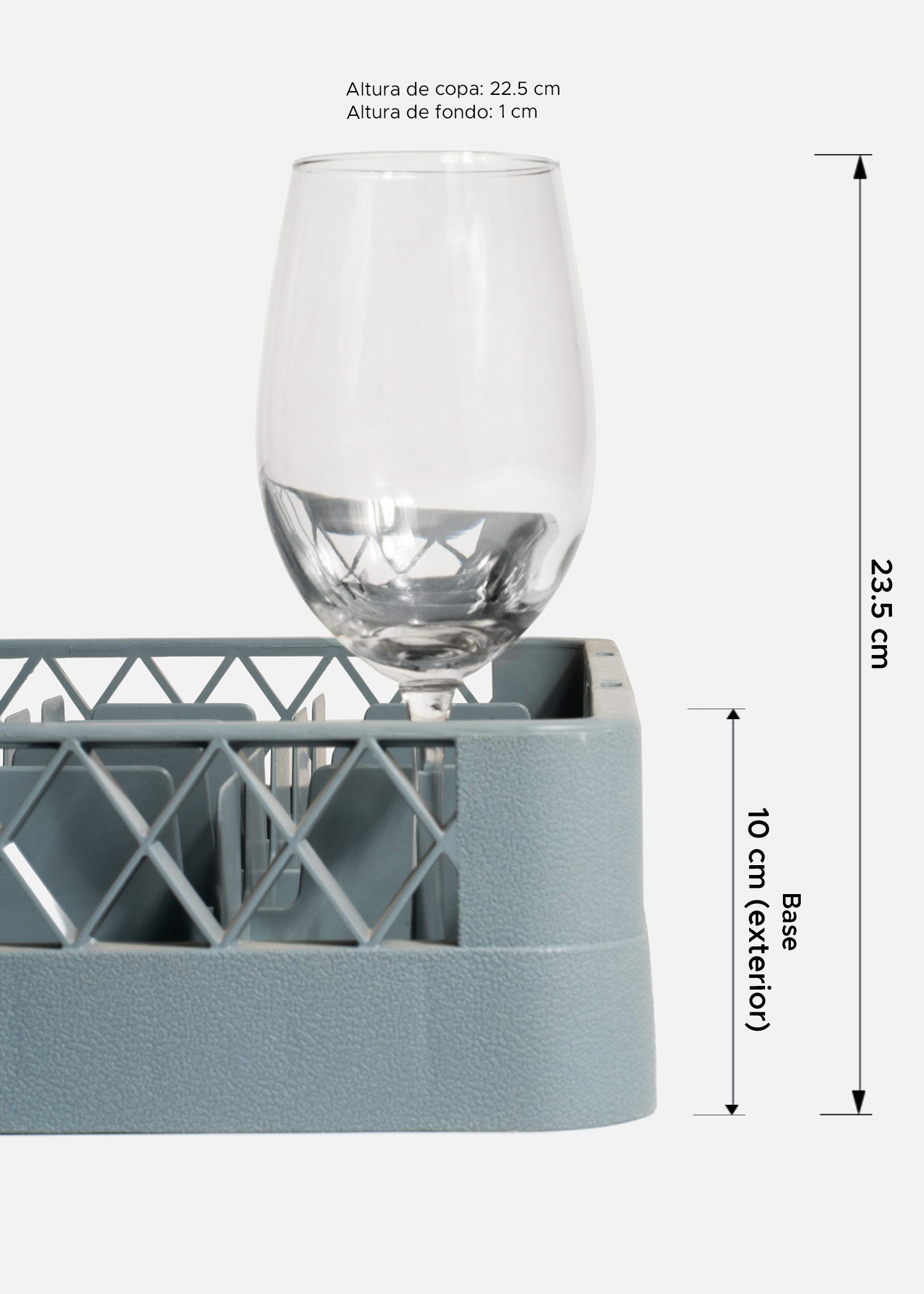 Transportadora de plástico reforzado gris para 25 vasos o copas 49x49x10 cm