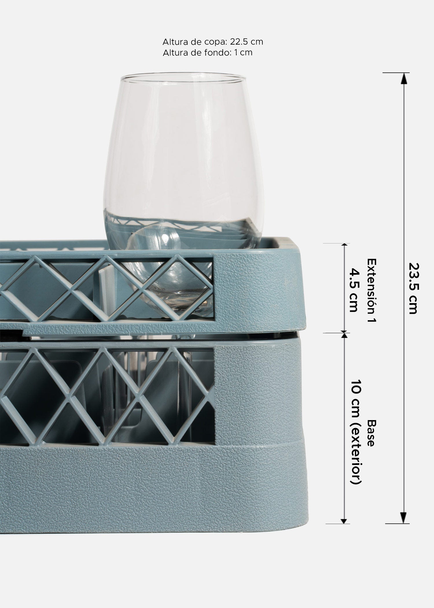 Transportadora de plástico reforzado gris para 25 vasos o copas 49x49x10 cm