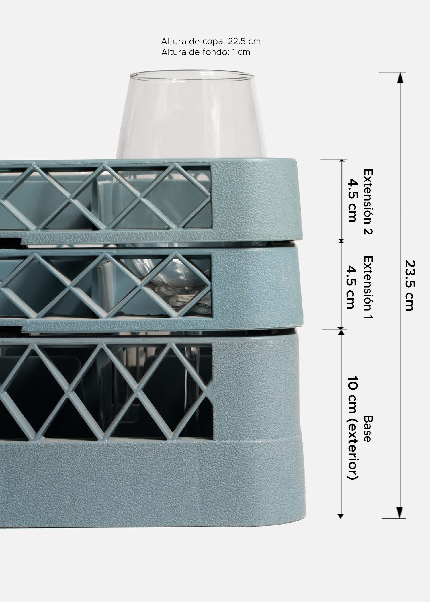 Transportadora de plástico reforzado gris para 25 vasos o copas 49x49x10 cm