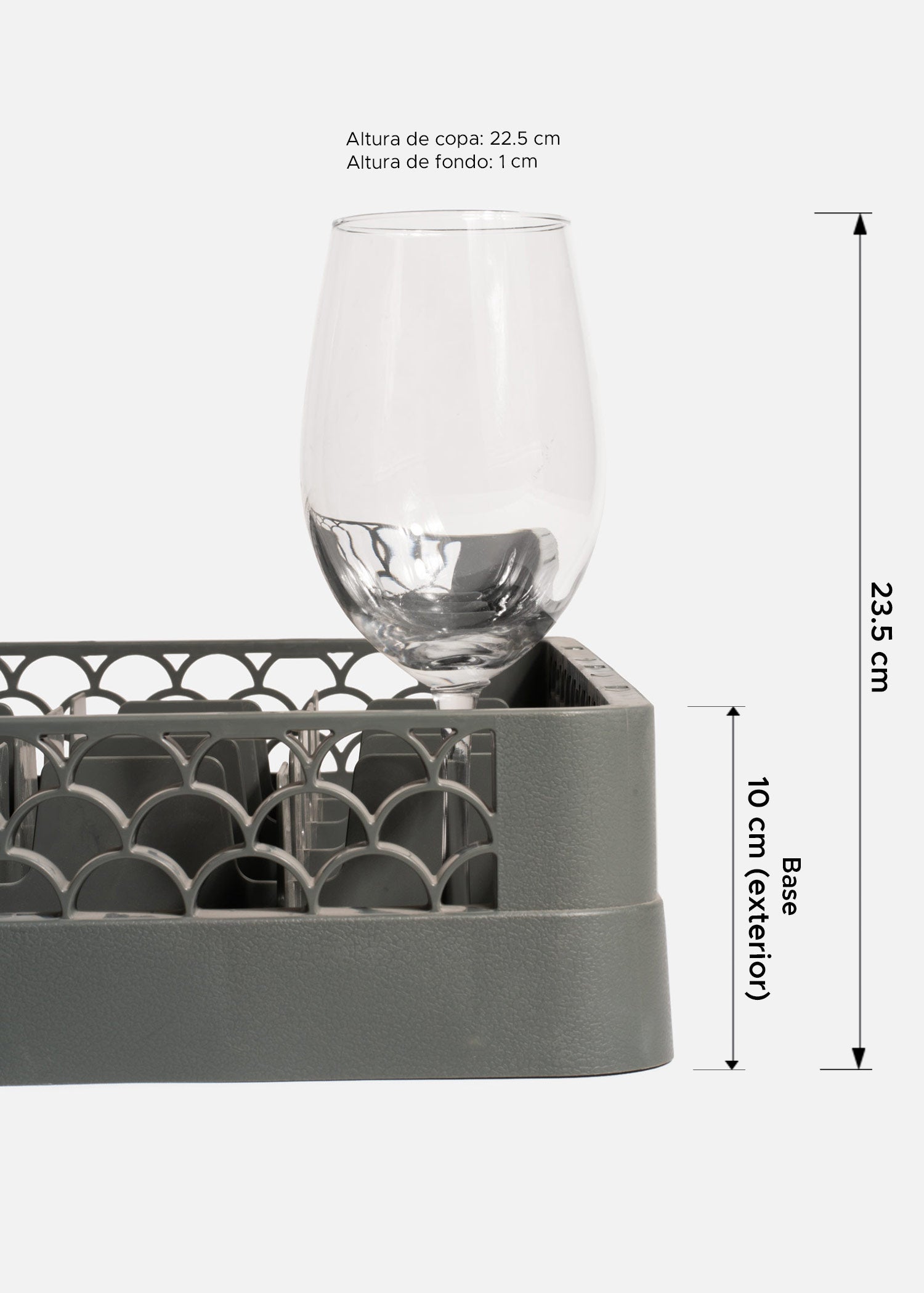 Transportadora de plástico gris para 25 copas y vasos highball 50x50 cm