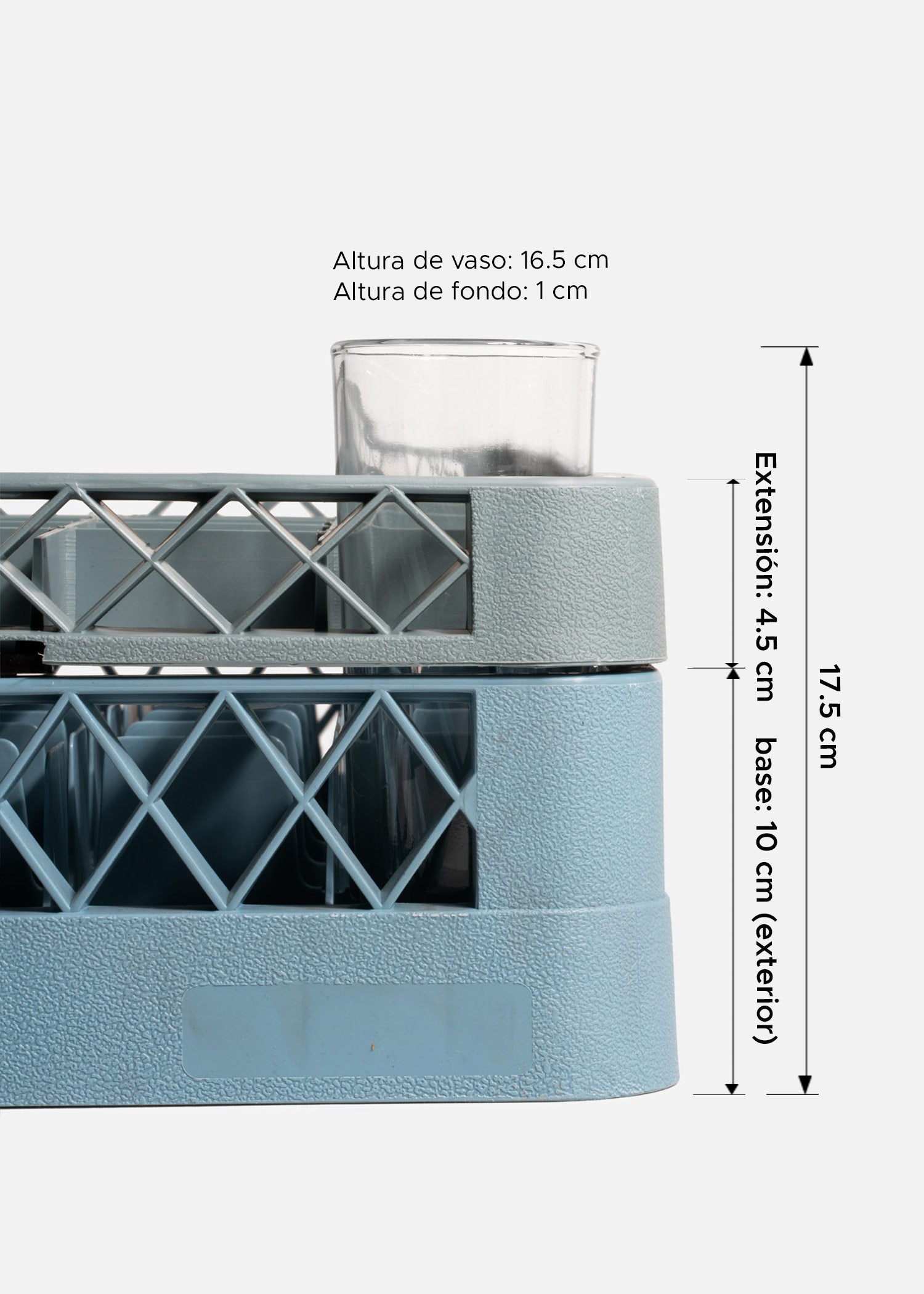 Transportadora de plástico reforzado gris para 49 vasos higball 49x49x10 cm
