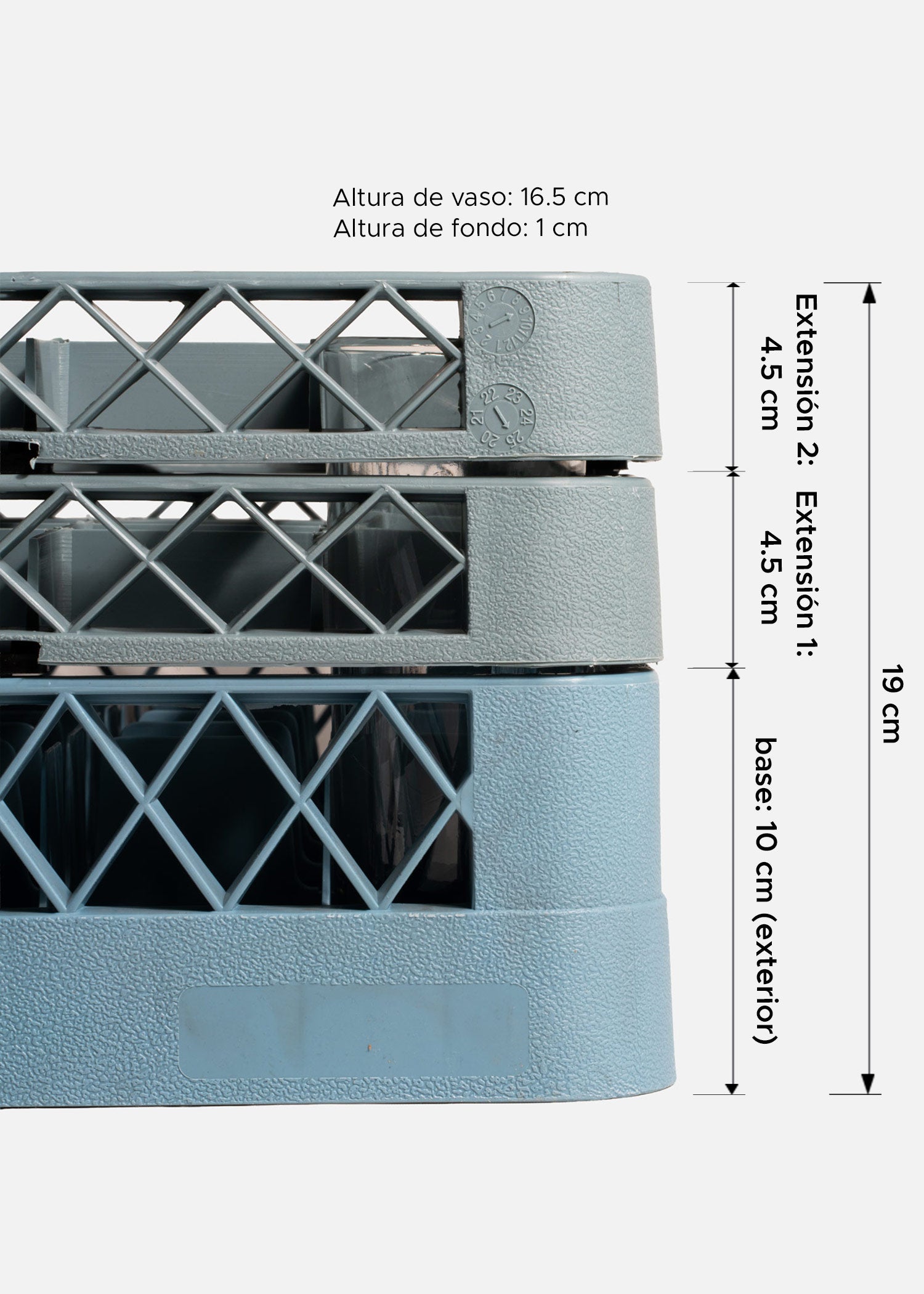 Transportadora de plástico reforzado gris para 49 vasos higball 49x49x10 cm