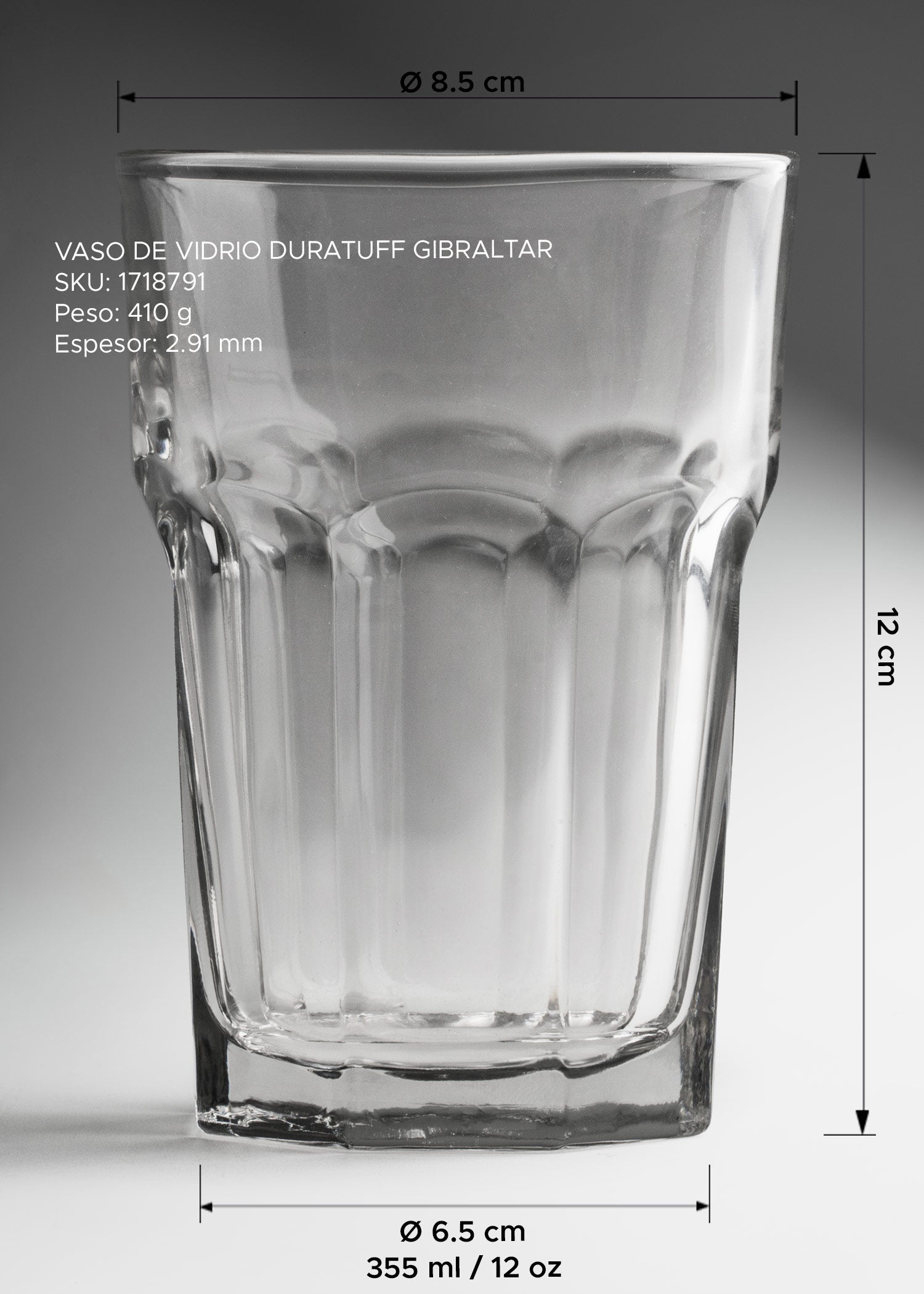 Vaso Gibraltar transparente de 355 ml para restaurante