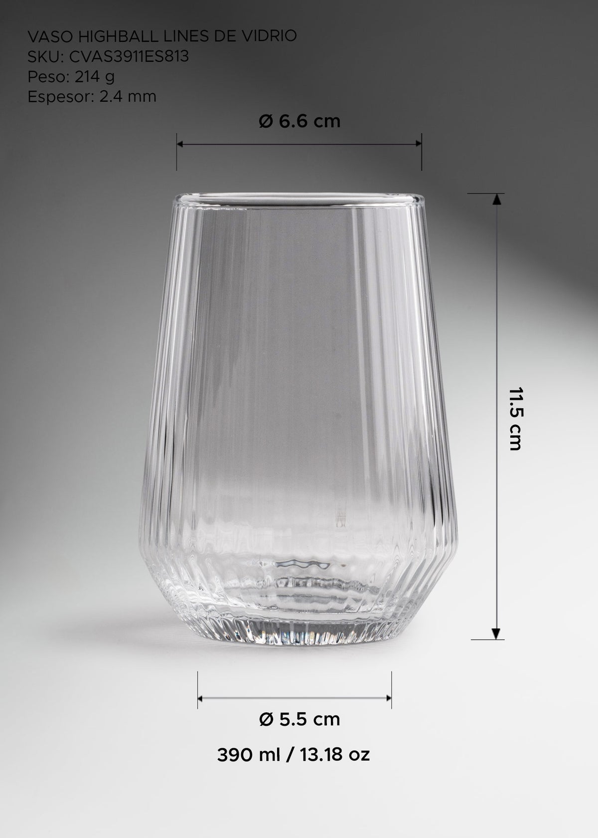 Vaso highball de vidrio transparente Lines 390 ml