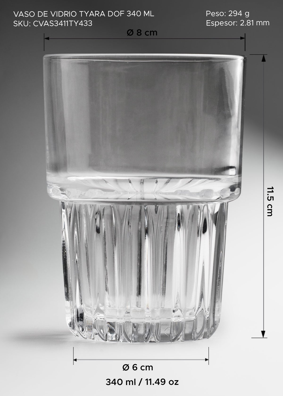 Vaso de vidrio para bebidas frías y coctelería