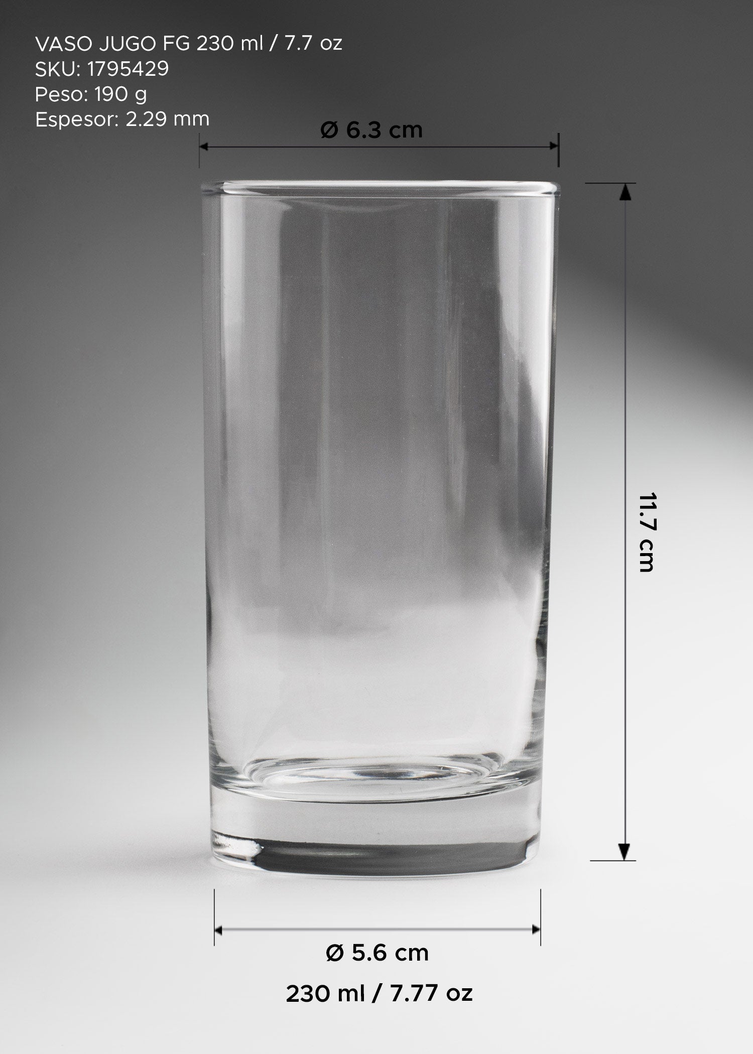 Vaso para jugo de cristal transparente fondo grueso ideal para restaurante, cafetería y bebidas 230 ml