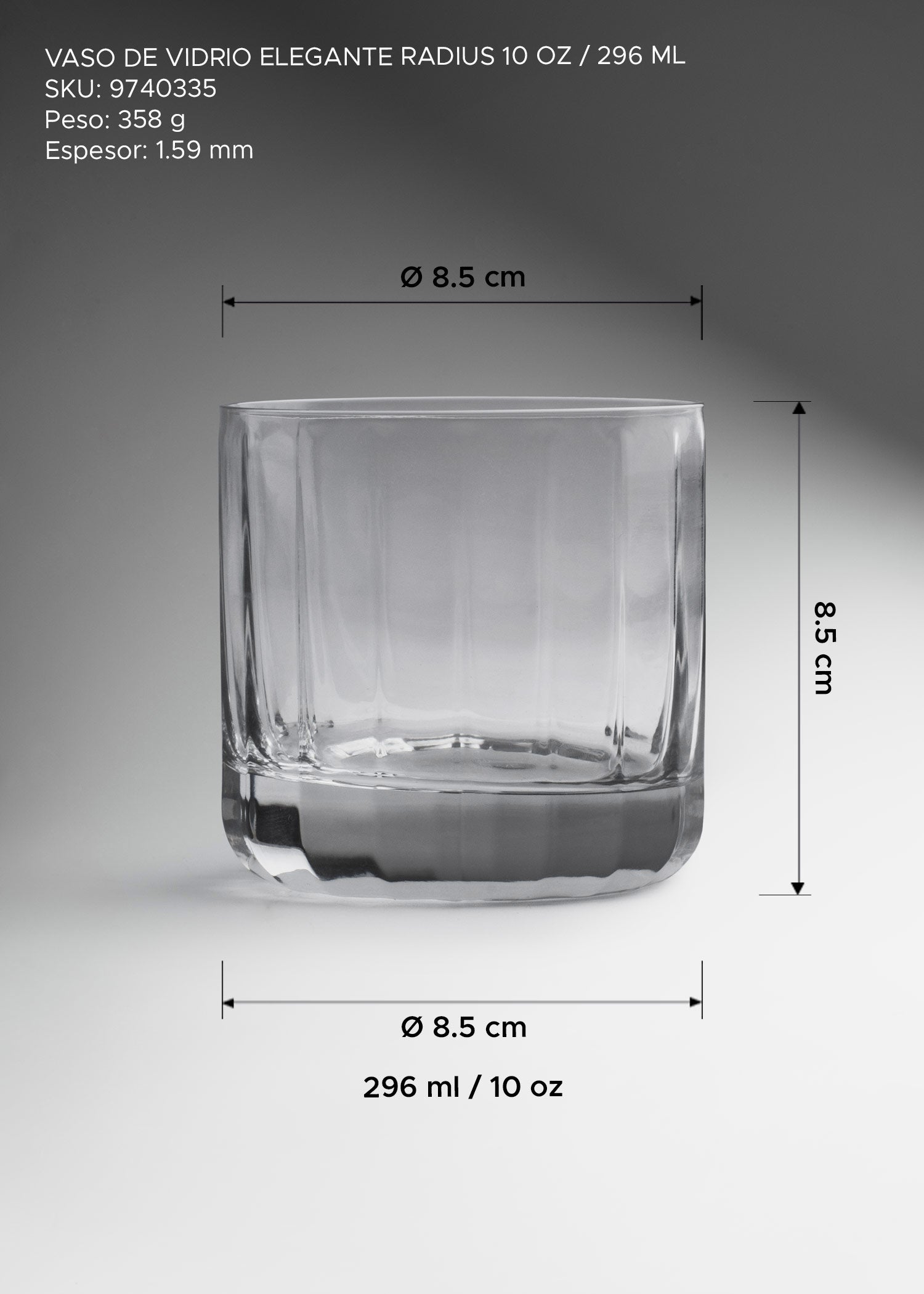 Vaso Radius transparente de 296 ml para whisky