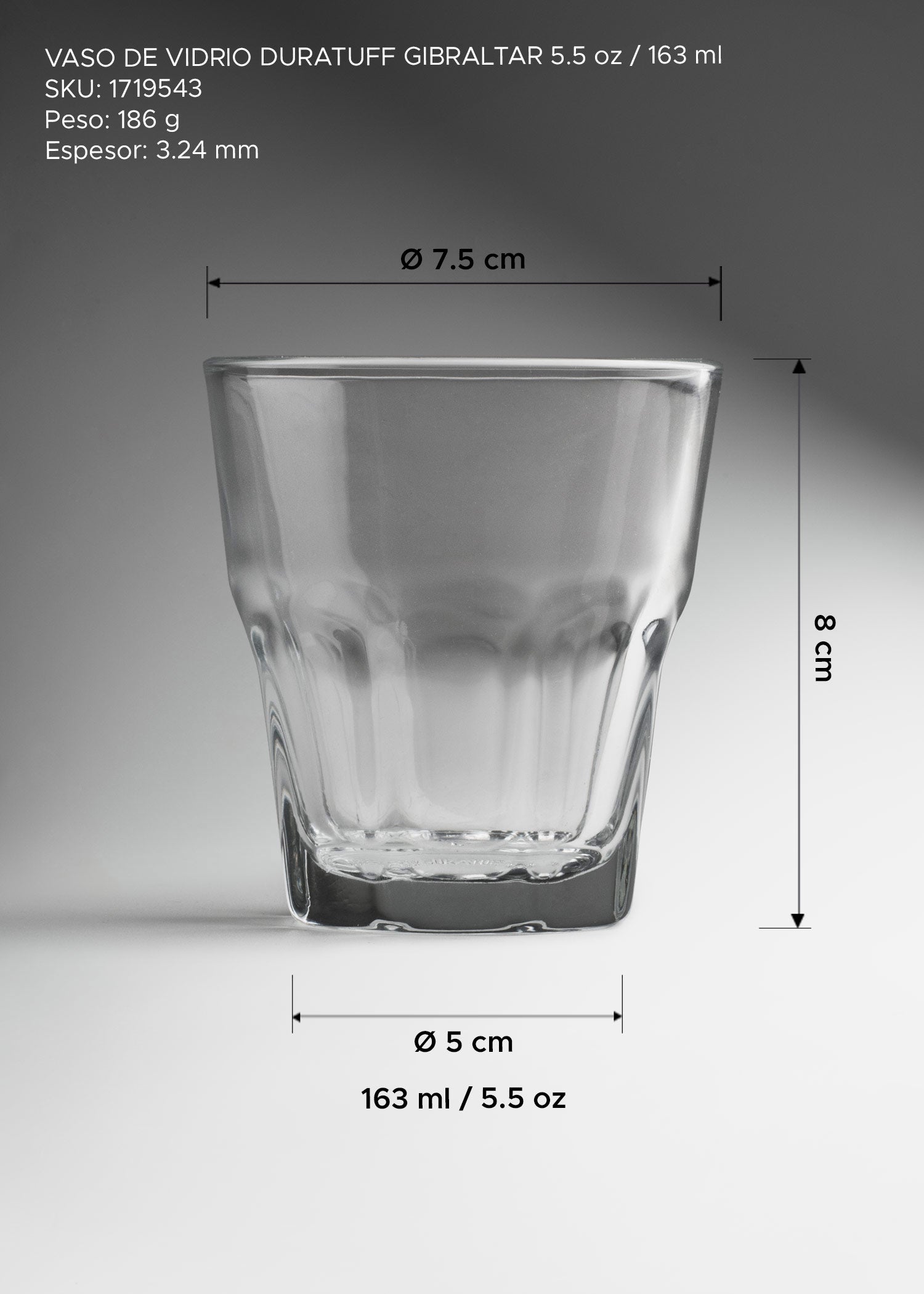 Vaso Gibraltar DuraTuff de 163 ml para bebidas cortas
