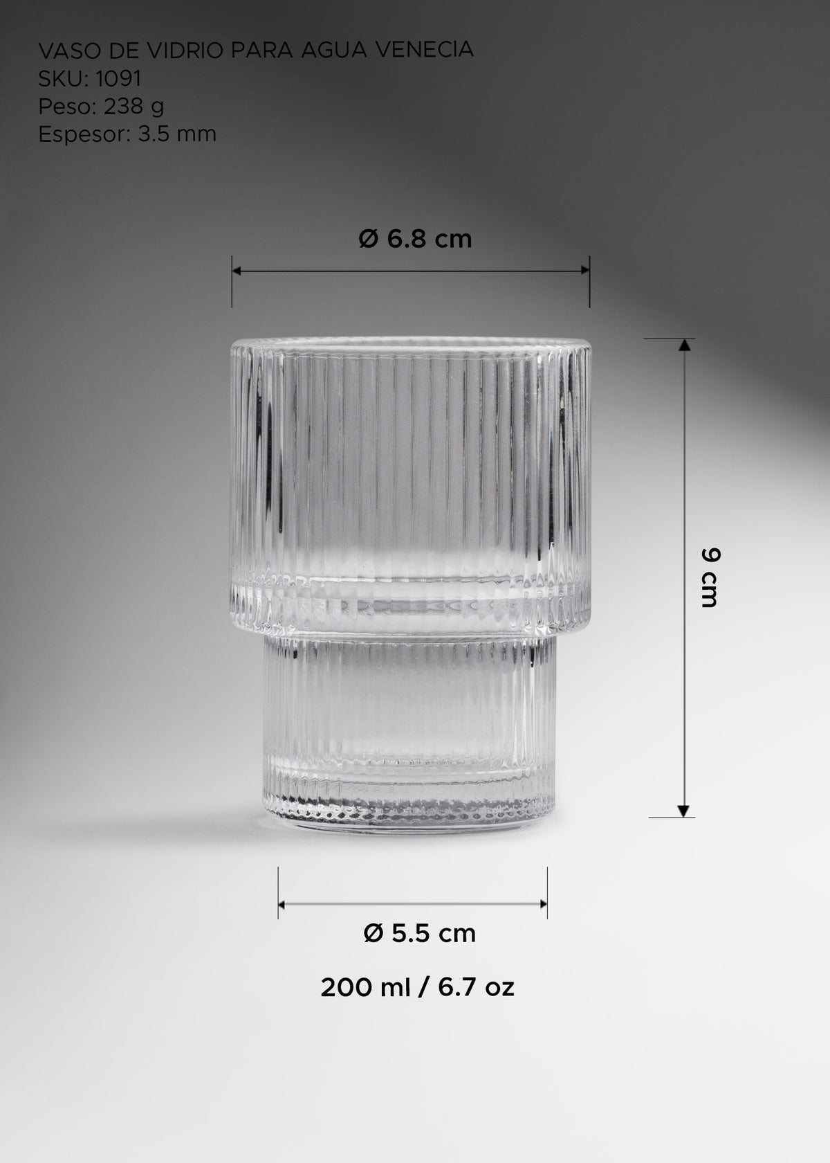 Detalle de Vaso Old Fashion de vidrio Venecia 200 ml para restaurantes, hoteles, cafeterias, banquetes y servicio de mesa