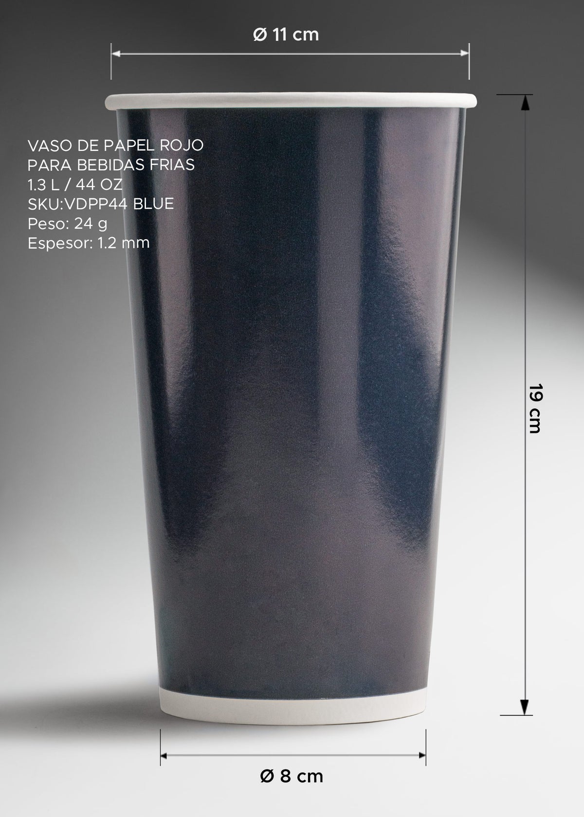 Vaso de papel para bebida frÃ­a azul 44 oz