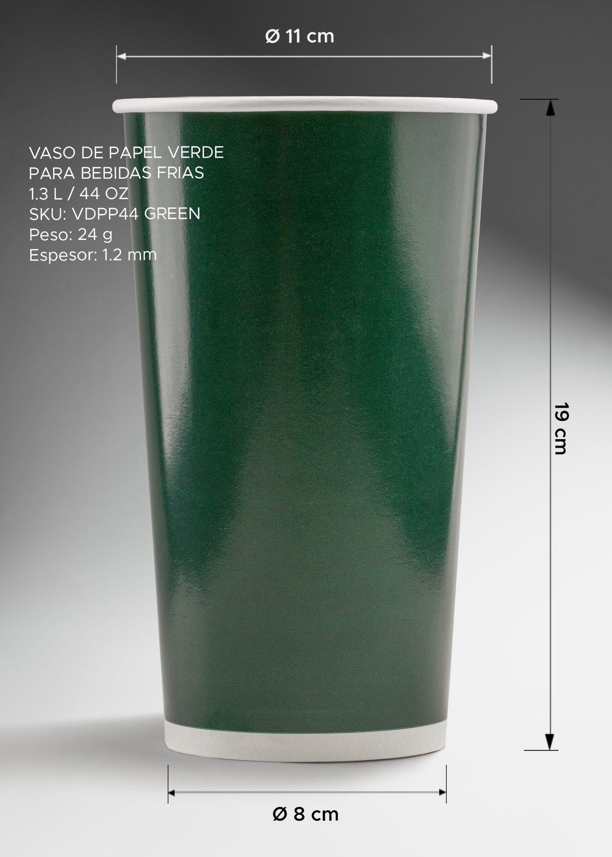 Vaso de papel para bebida frÃ­a verde 44 oz