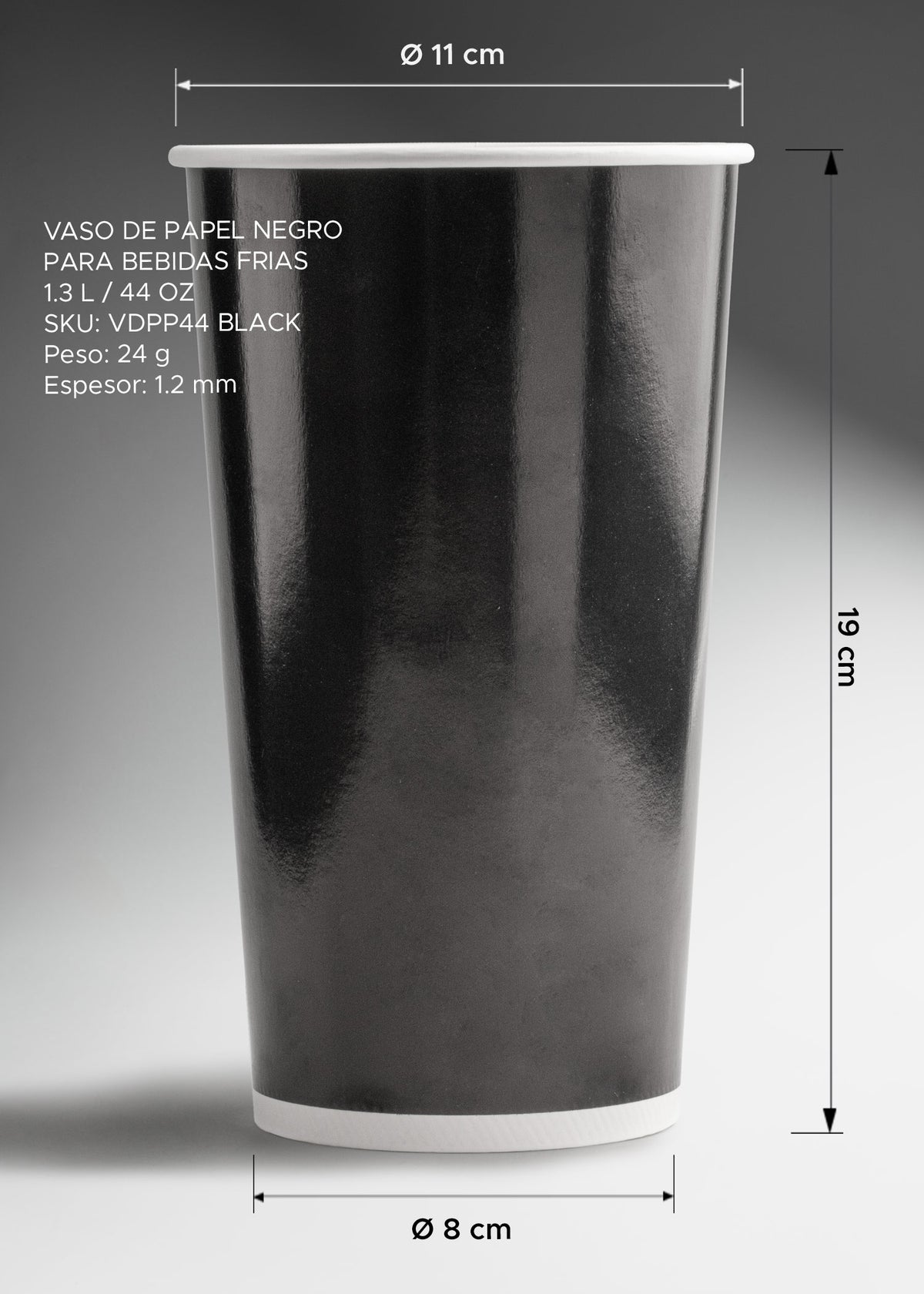 Vaso de papel para bebida frÃ­a negro 44 oz
