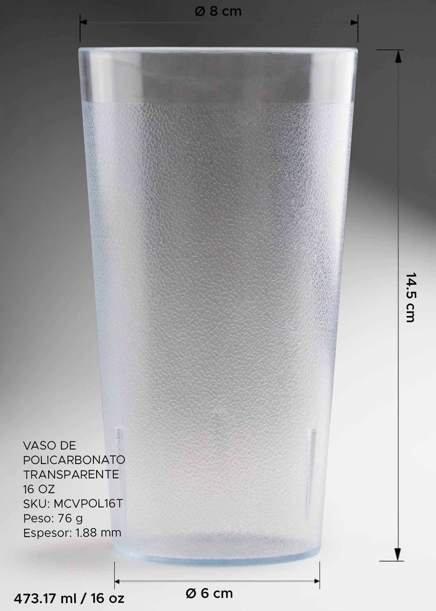 Vaso de plástico policarbonato transparente para restaurante y bar 473 ml