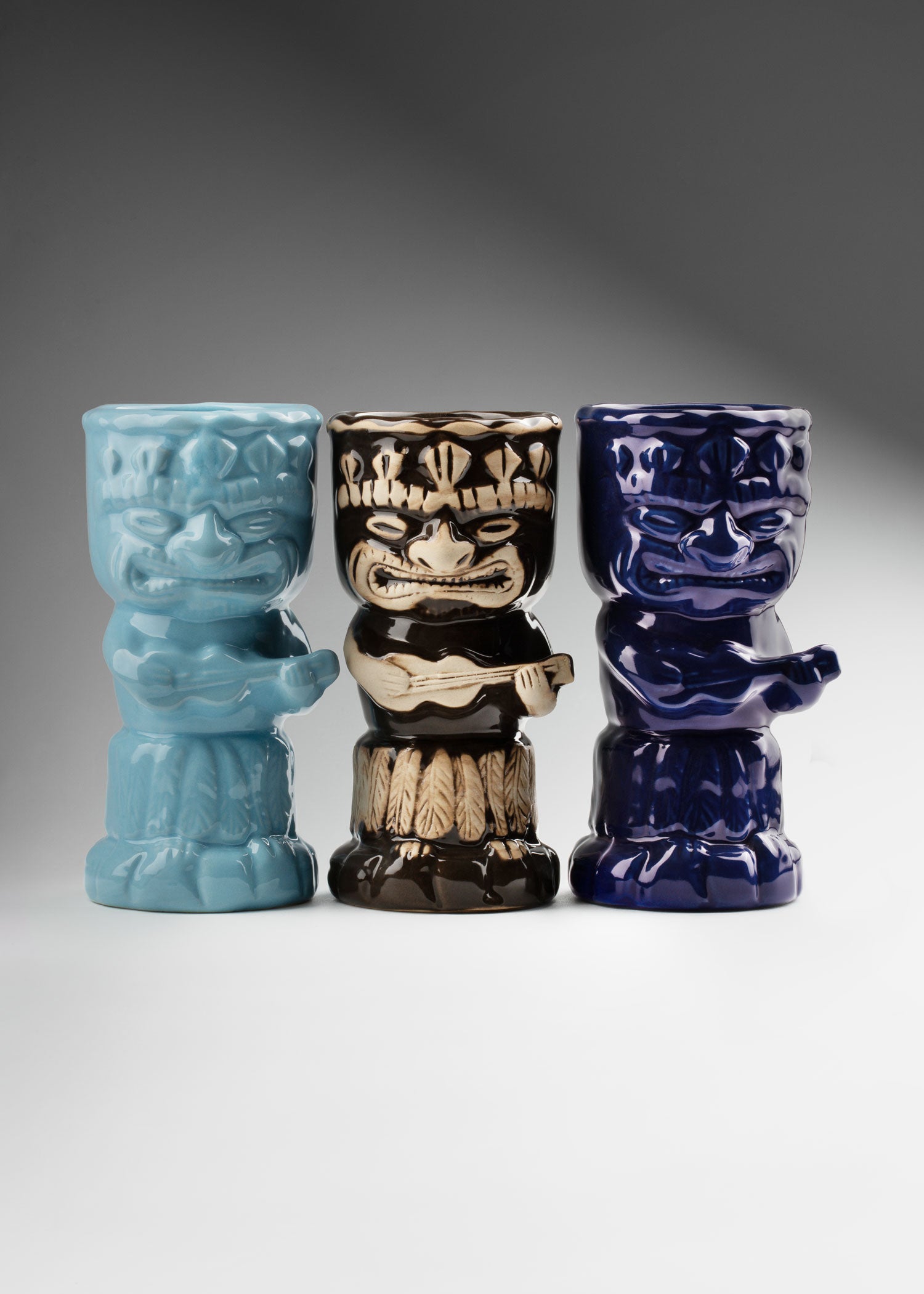 Vaso tiki de cerámica azul metálico, azul cielo y café  Hawaiano Cíclope 440 ml