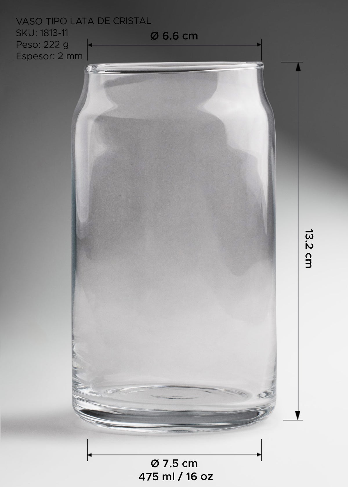 Detalle de Vaso tipo lata de cristal transparente 745 ml para cafeterias, bares, cervecerias, hoteles y restaurantes