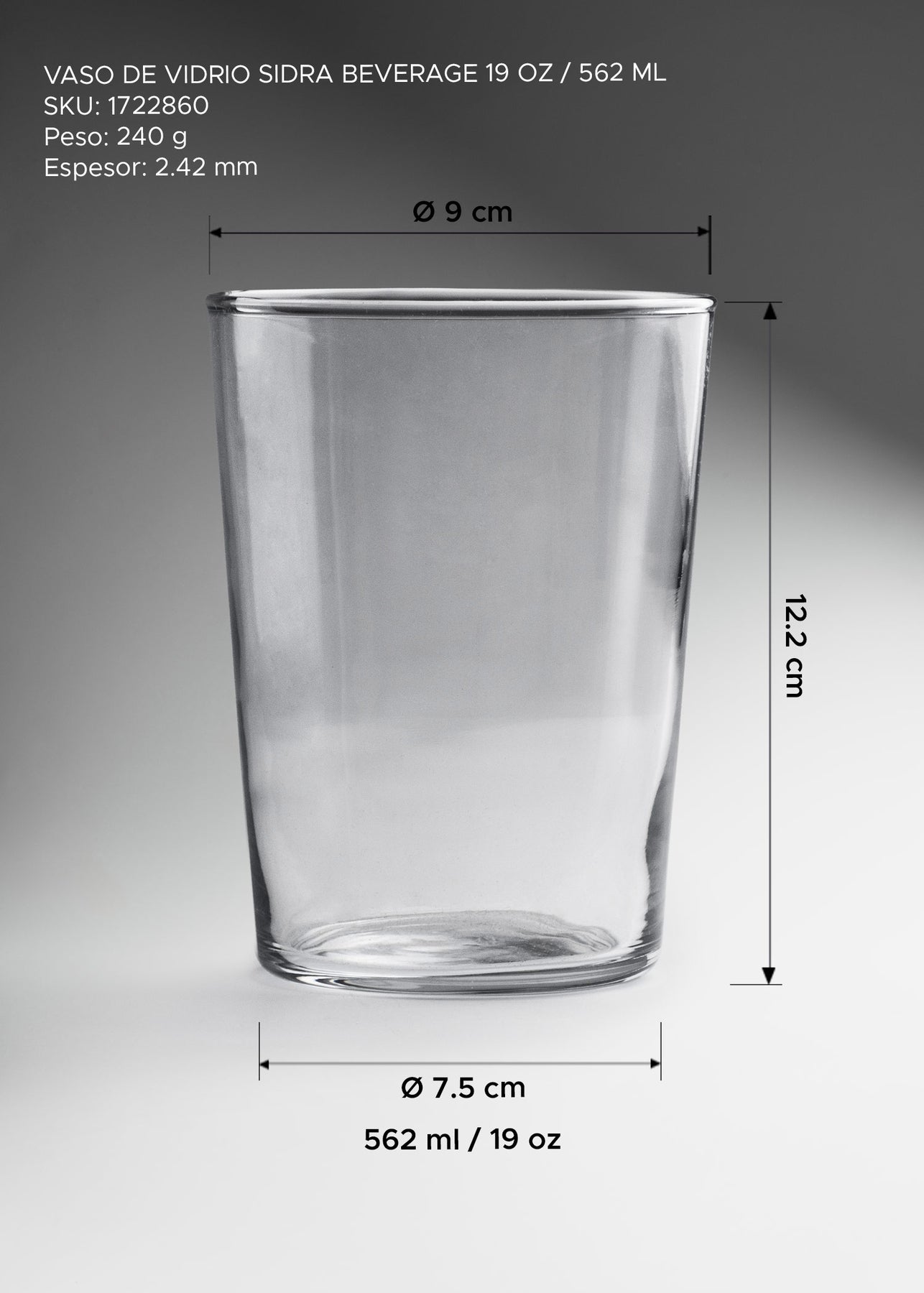 Vaso Sidra Beverage de vidrio para cerveza y bebidas
