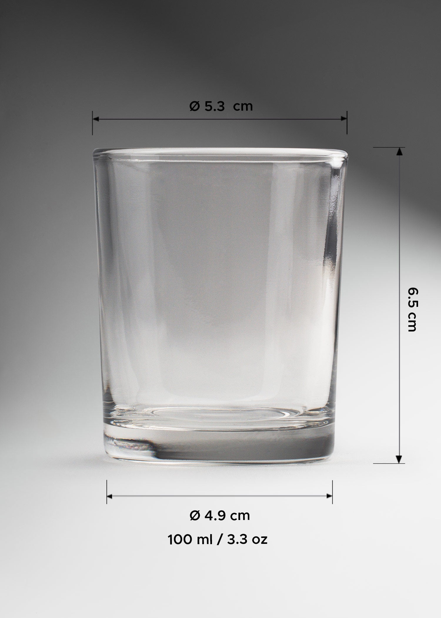 Vaso de vidrio transparente cilíndrico para velas Votivo 100 ml /3.3 oz