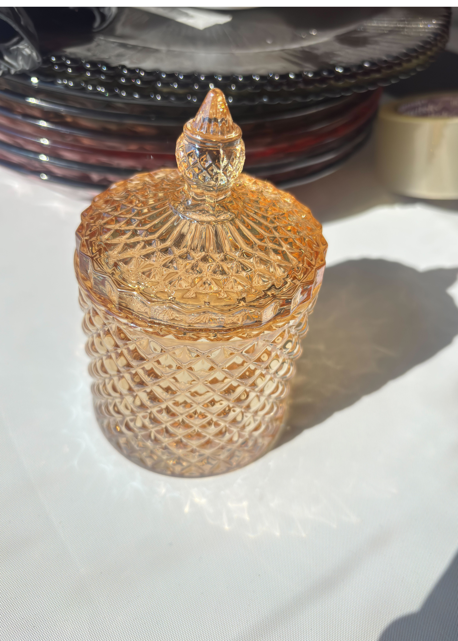 Votivo, porta velas con tapa de cristal dorado para centros de mesa y eventos 290 ml